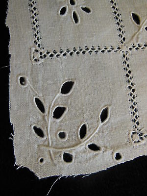 Broderie ancienne jour tiré fleur pour création couture récup patchwork T4-21