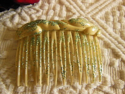 Ancien peigne vintage créme paillette motif hair combs jamais utilisé 