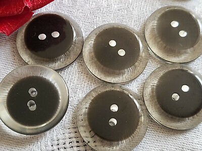 Lot 6 boutons vintage noir transparent diamètre 2,3 cm ref 5332