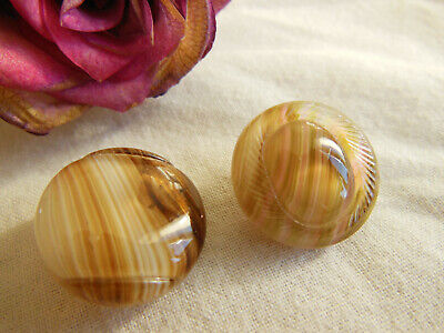 Duo boutons anciens en verre veiné camaïeu marron rosé  1,7 cm G11C