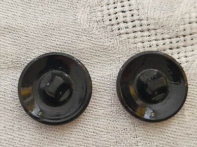 Duo boutons anciens en verre noir argenté vintage texturé diamètre  1,7 cm G3J