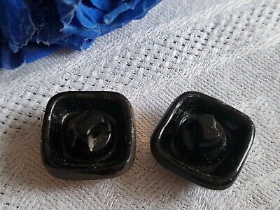 Duo boutons anciens en verre carré doré argenté 1,5/ 1,6 cm D13D