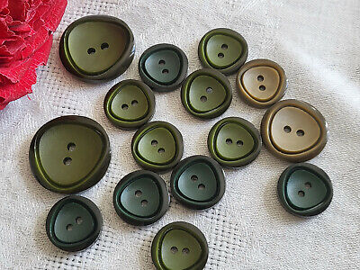 Lot 14 boutons vintage tons vert mm modèle diamètre  1,7 à 2,5 cm ref 5266