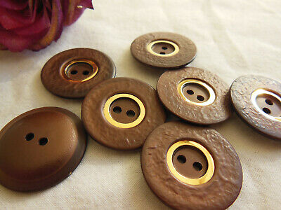 Lot 7 boutons vintage marron effet martelé doré diamètre 2,2 cm ref 2649