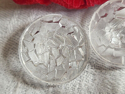 Duo boutons anciens  en verre transparent motif diamètre 2,2 cm G6S