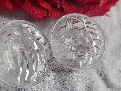 Duo boutons anciens  en verre transparent motif diamètre 2,2 cm G6S