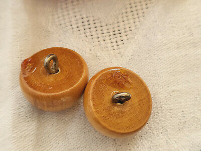 Duo boutons anciens en bois demi boule état neuf 2 cm à pied ref 183