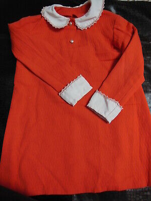 Robe ancienne fillette vintage petite fille enfant grande poupée orange B1