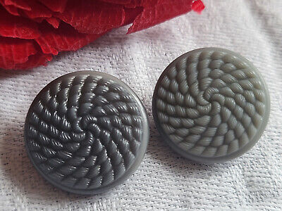 Duo boutons anciens vintage en verre gris effet tissé spirale 1,7 cm  G6F