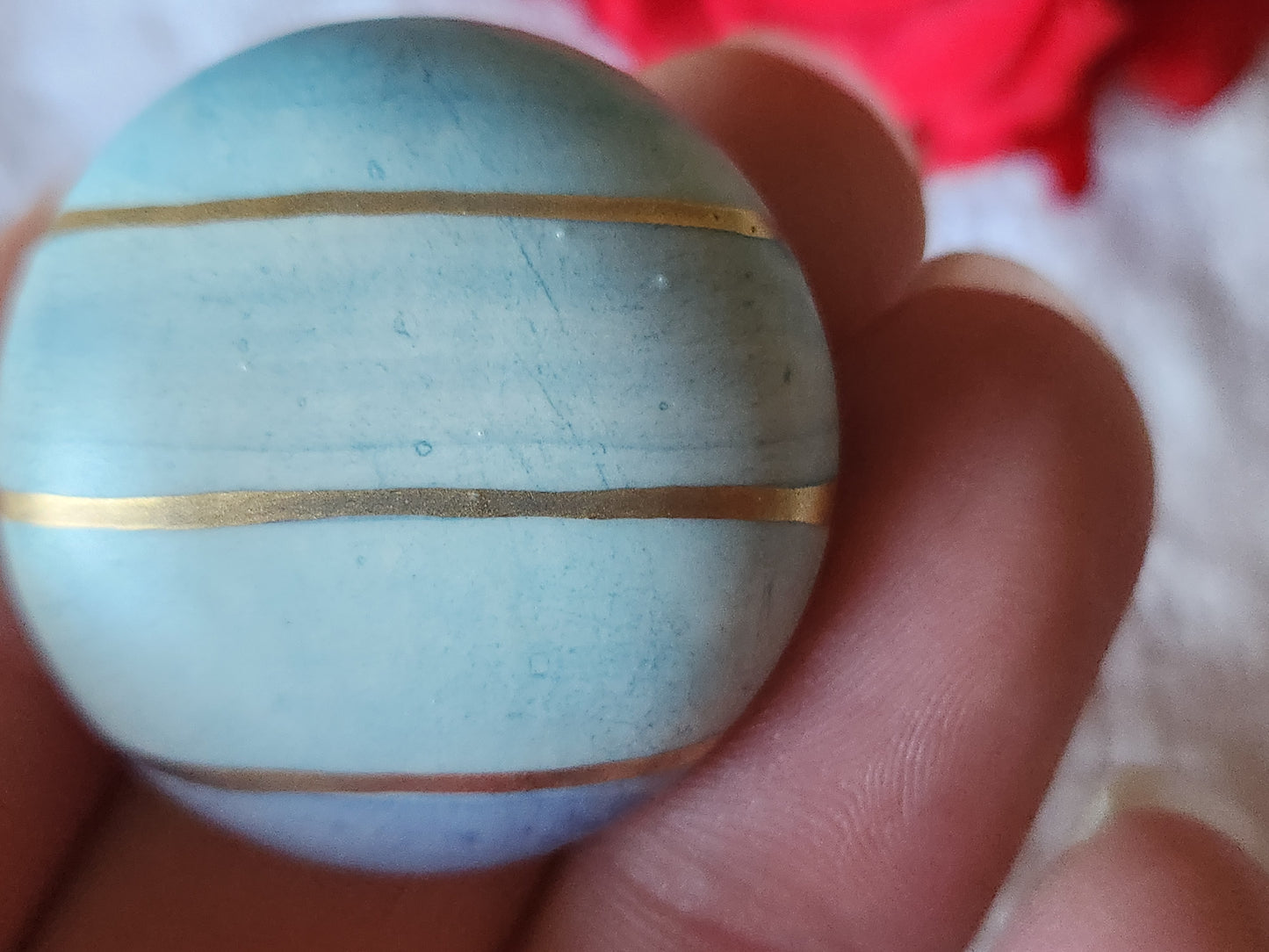 Enorme bouton vintage céramique parurier 3,2 cm pied bleu D19N