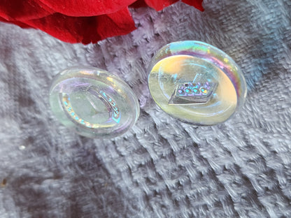 Duo boutons anciens en verre mordoré couleur changeante 1,5 cm D19C