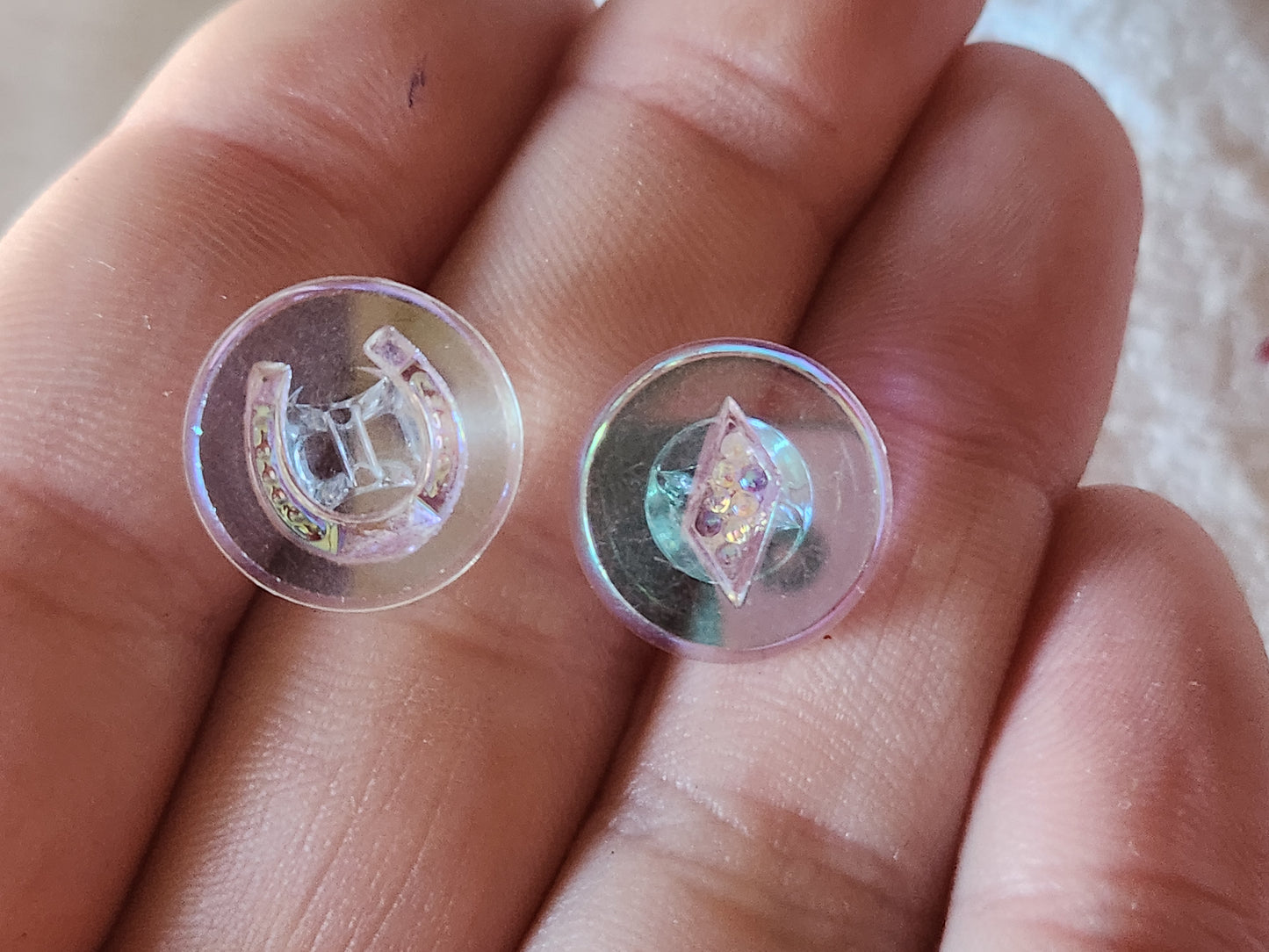 Duo boutons anciens en verre mordoré couleur changeante 1,5 cm D19C