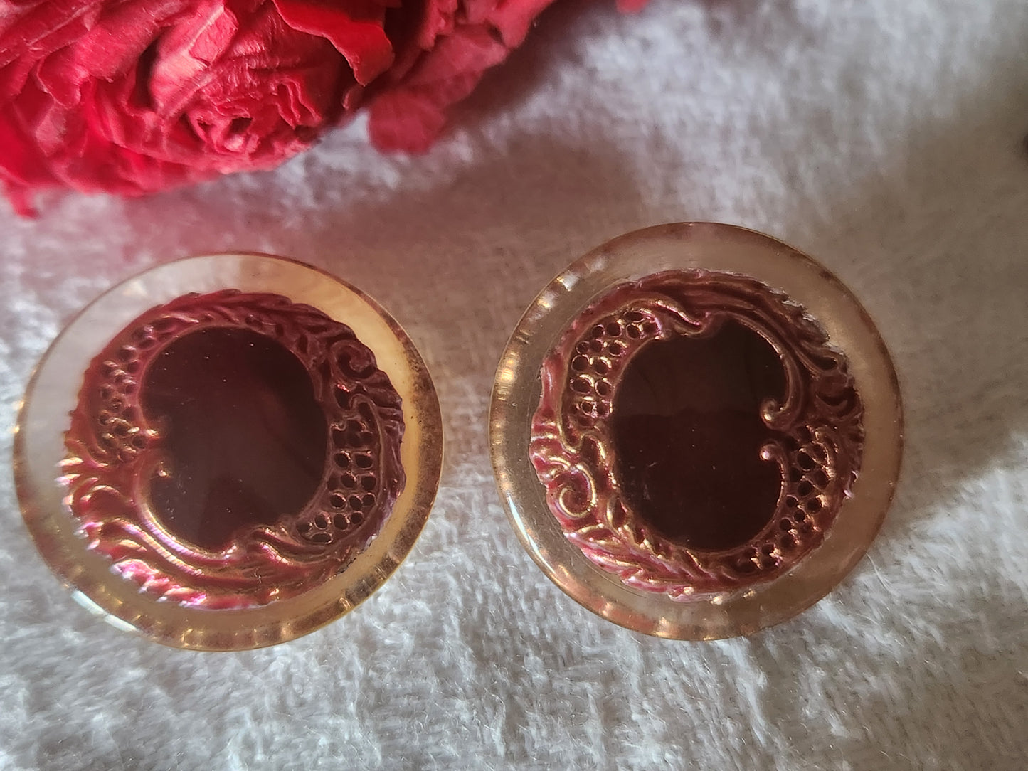 Duo boutons vintage inclusion épais superbe pied 2,2 cm D4C