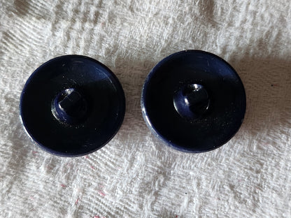 Duo boutons anciens en verre bleu foncé lisse pied 2,3 cm D4K