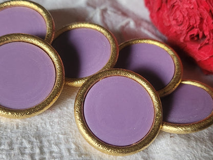 Lot 6 gros et lourds boutons vintage violet doré métal 2,8 cm ref 7025