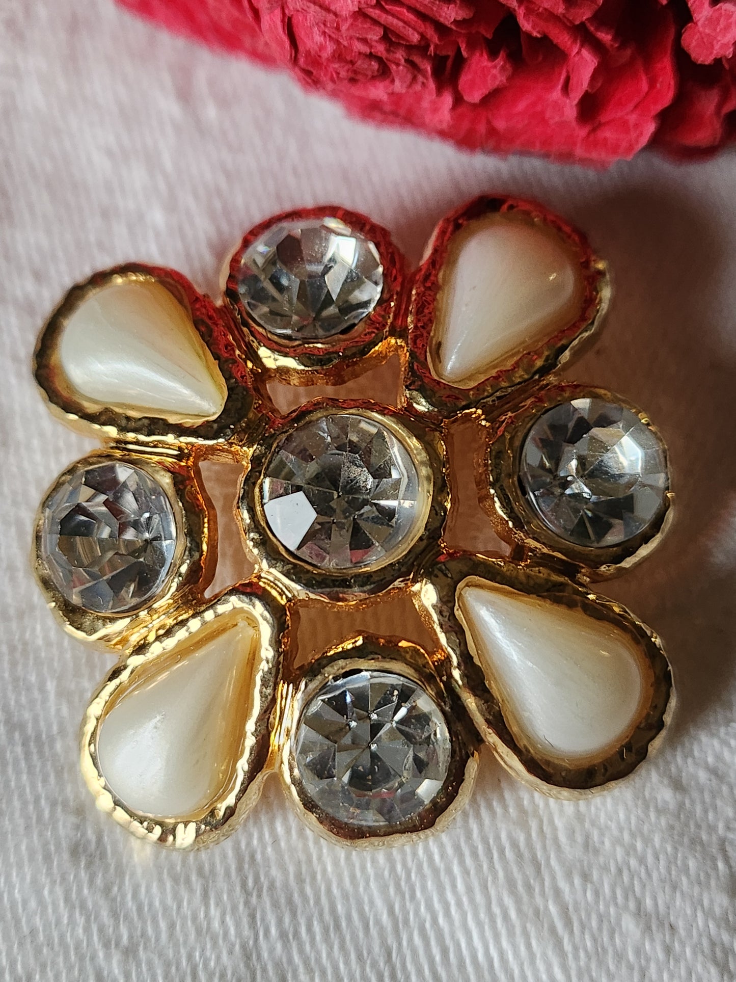 Enorme bouton vintage Kitch strass en verre pied 3,7 cm ref 7075