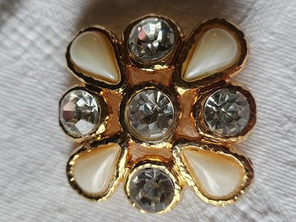 Enorme bouton vintage Kitch strass en verre pied 3,7 cm ref 7075