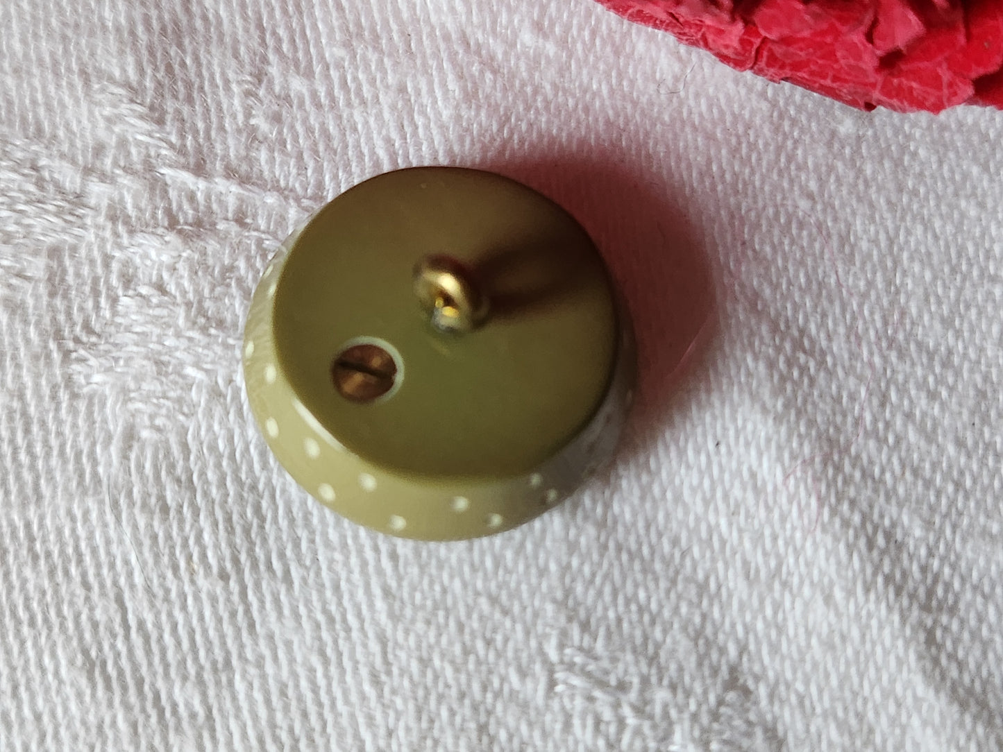 Collection bouton ancien vert point blanc pied metal 2 cm D4I