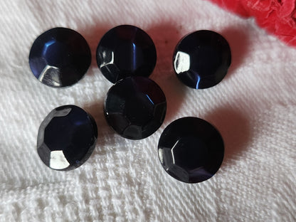 Lot 6 boutons anciens en nacre bleu foncé facette pied 0,9 cm mini ref 7081