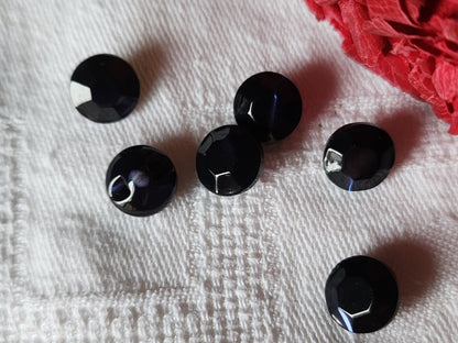 Lot 6 boutons anciens en nacre bleu foncé facette pied 0,9 cm mini ref 7081