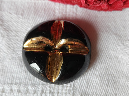 Collection gros bouton ancien en céramique vernissé noir 2,9 cm D4G