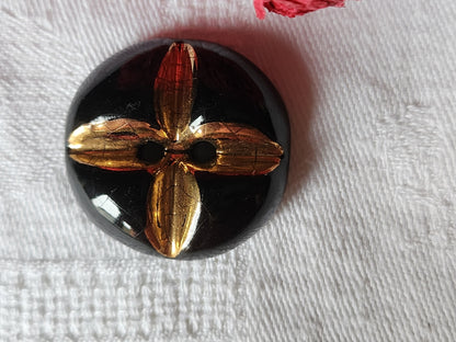 Collection gros bouton ancien en céramique vernissé noir 2,9 cm D4G