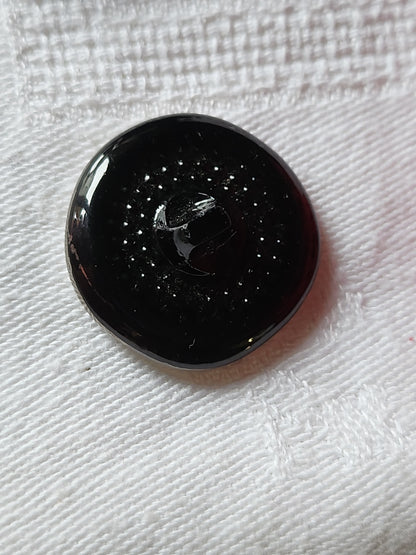 Bouton vintage en verre gris metalisé 2,6 cm pied D18I