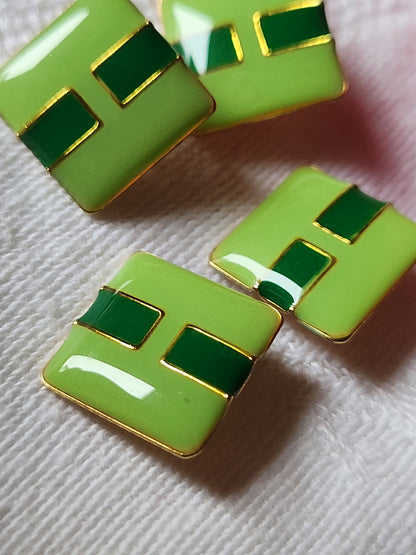 Lot 4 pétillants boutons en métal vert deux tons 1,4 cm ref 7086