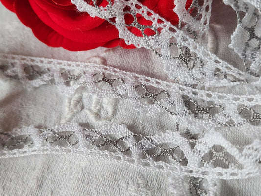 Dentelle vintage bicolore gris blanc  coton 3 métres sur 1,4 cm A6