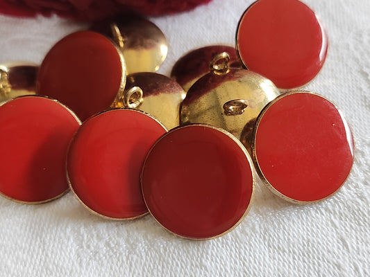 Lot 6 boutons vintage métal doré rouge à pied 1,9 cm ref 5084