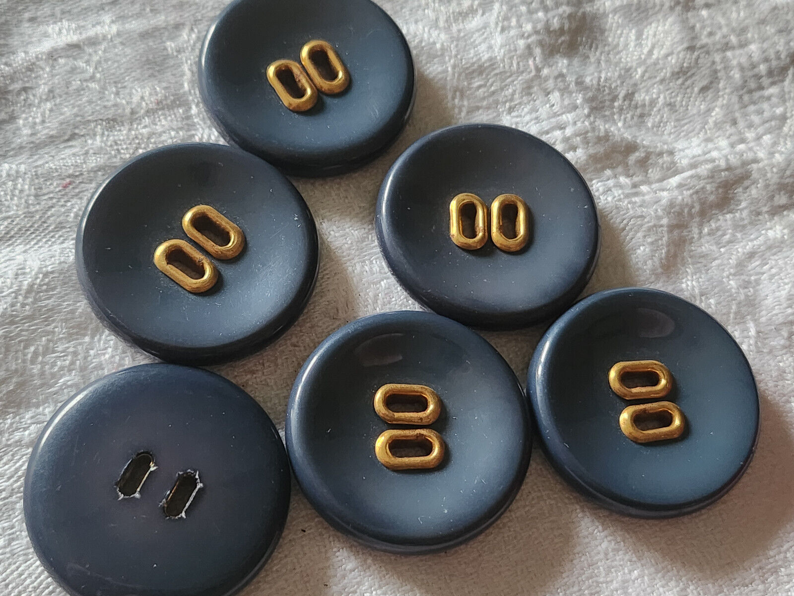 Lot 6 gros boutons vintage bleu large passants doré 3,3 cm manteaux ref 4840