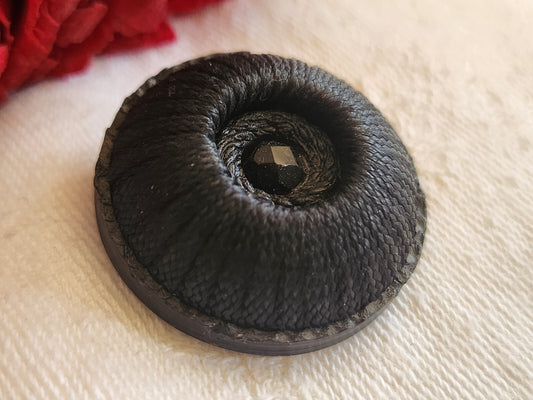 Gros bouton  noir passementerie vintage strass ancien pied 2,8 cm D15B