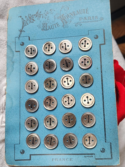 Plaque 24 boutons anciens en nacre gris 1,2 cm année 20/30 N°9