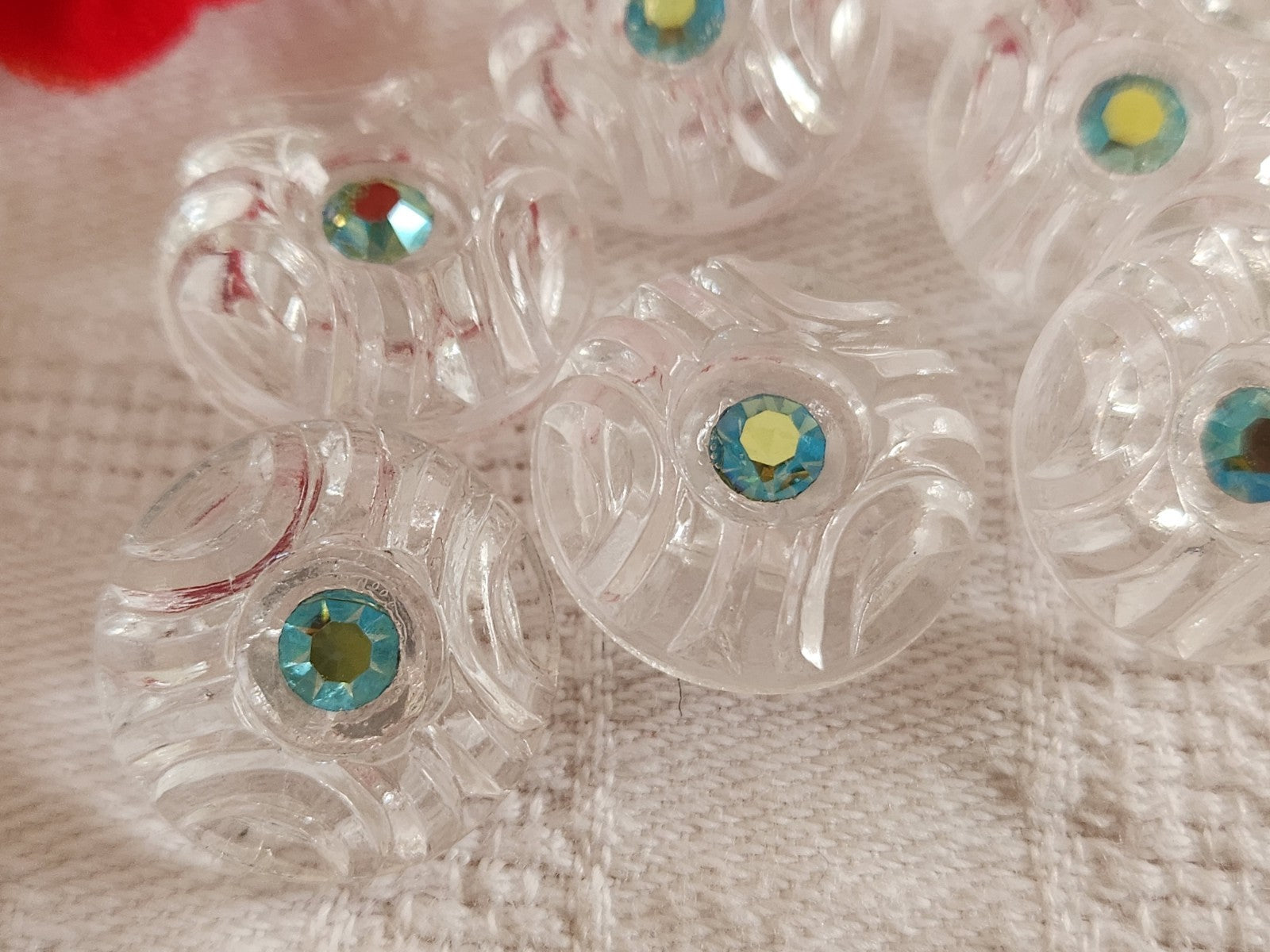 Lot 6 boutons vintage en verre transparent strass  17 mm ou 1,7 cm ref 6435
