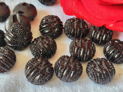 Lot 10 boutons vintage en résine marron pied 1,7 cm motif  ref 1655