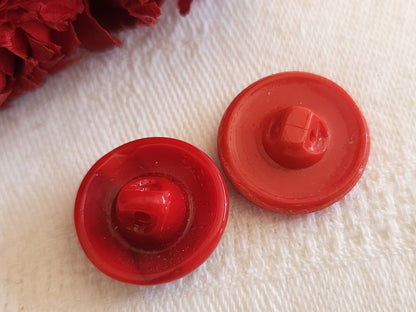 Duo boutons vintage en verre motif rouge 1,8 cm D15E