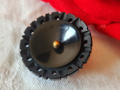 Gros bouton ancien collection bleu ajouré  original pied  3 cm G4J