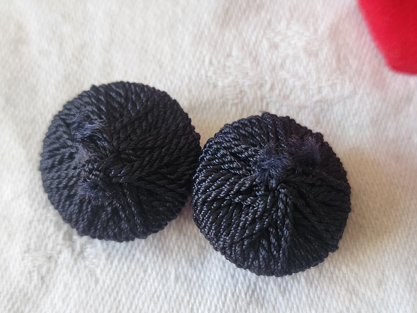 Duo boutons anciens  en passementerie bleu pied 2,1 cm D14J