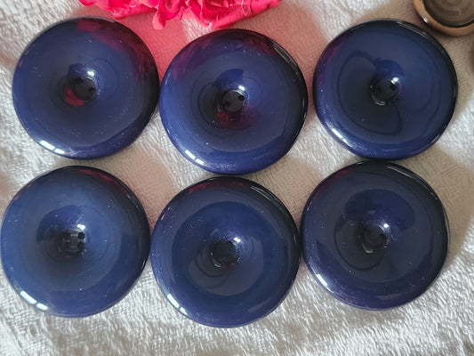 Lot 6 trés gros boutons vintage bleu foncé idéal manteaux  3,3 cm ref 3517 *