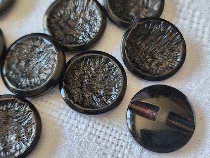 Lot 12 boutons vintage noir texturé 1,9 cm à pied ref 5242