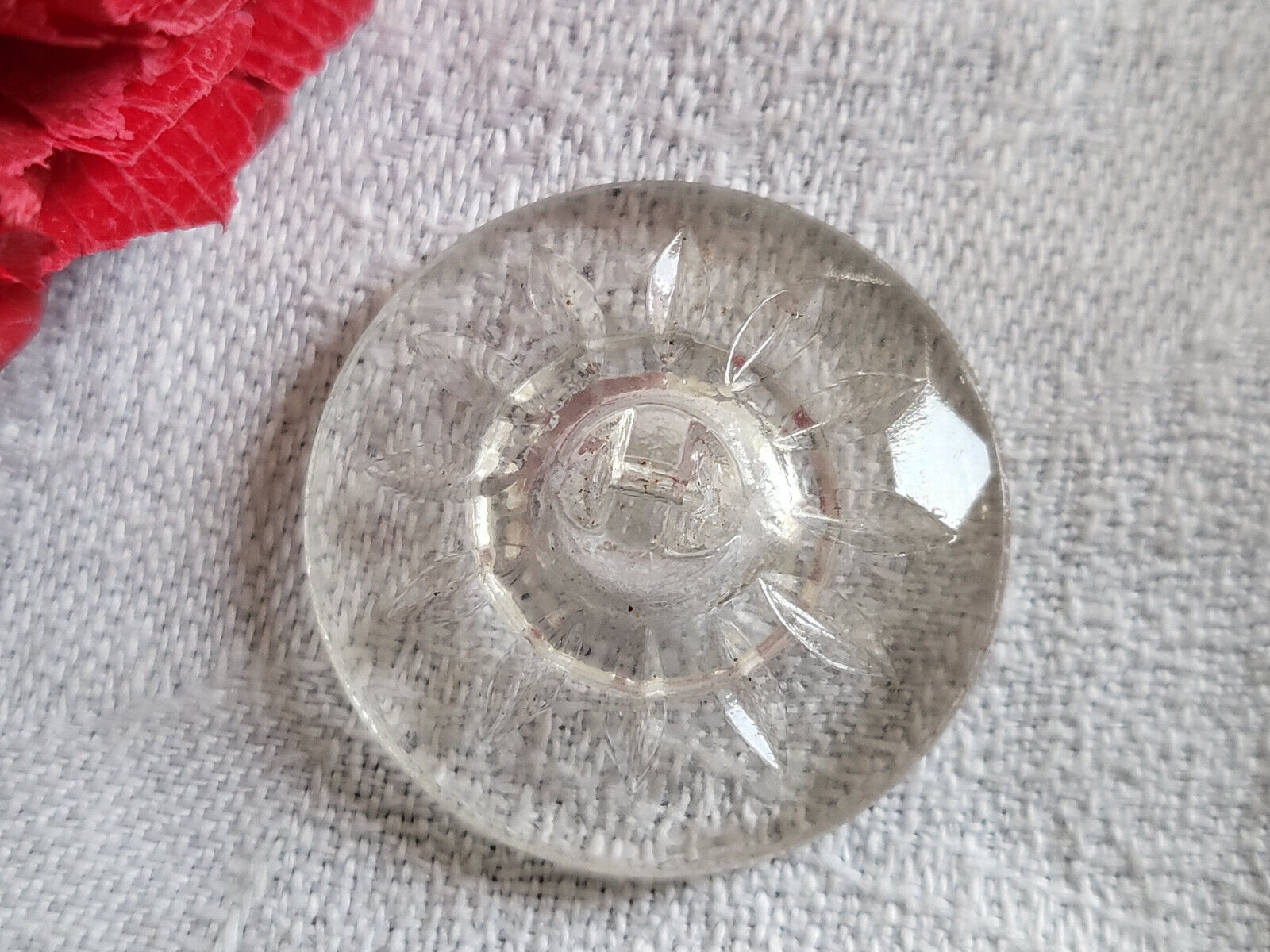 Gros bouton ancien en verre transparent à perler ou strasser 2,8 cm G17D