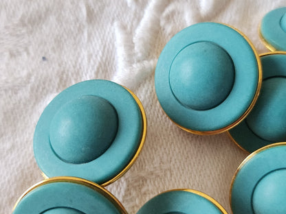 Lot 9 boutons vintage  bleu mat turquoise monture metal 1,7 cm ref 5979 pied