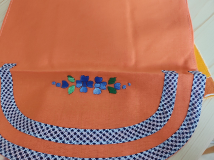Ancien porte serviette  fait main saumon pochette 13 cm sur 25,5 cm B4