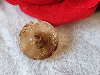 Gros bouton ancien  en verre camaieu marron  2,2 cm pied D17N