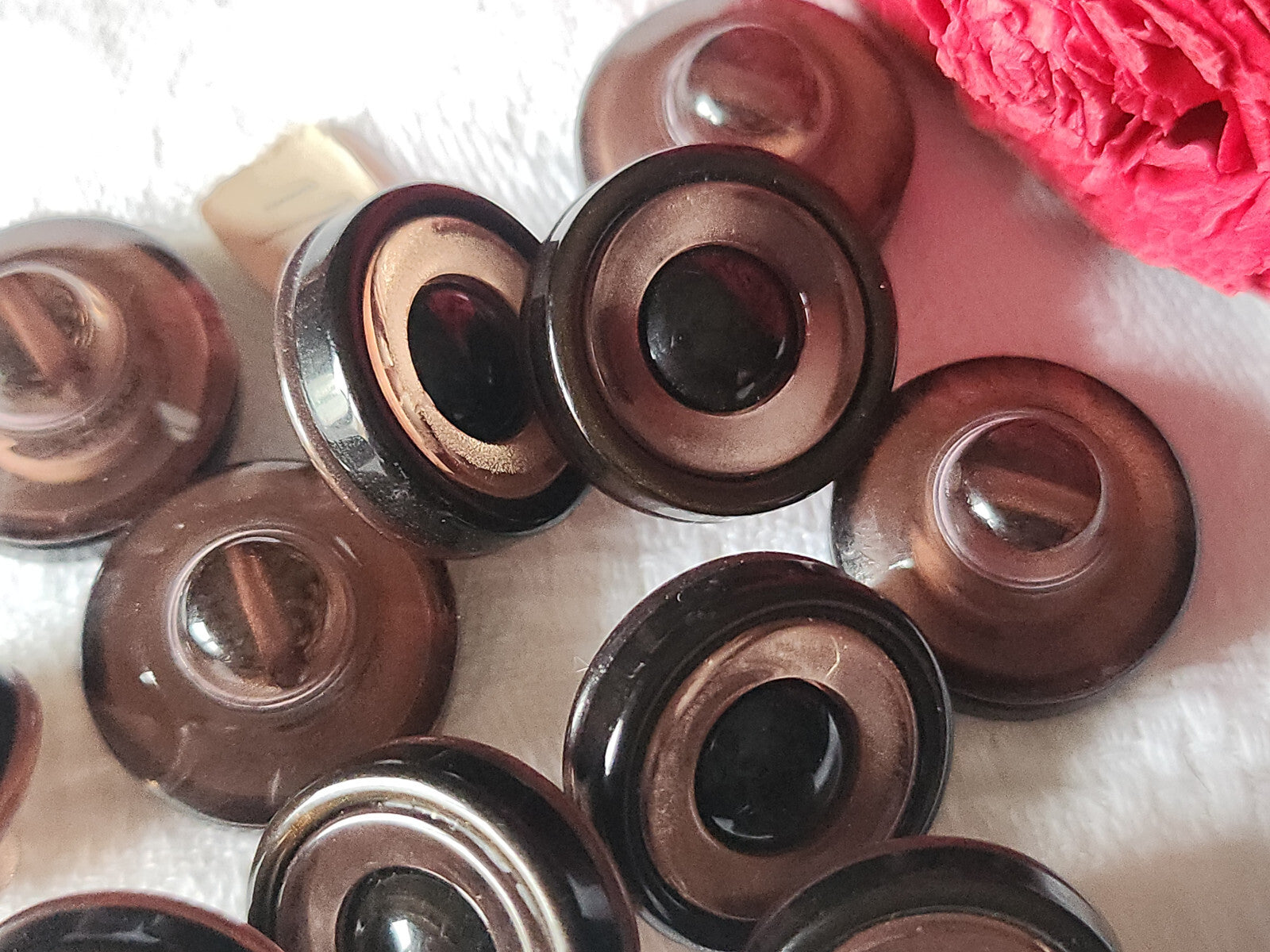 Lot 6 jolis boutons vintage marron transparent pied 1,7 cm ref 1632