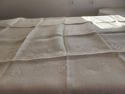 Ancienne nappe double monogramme H JK? sans doute jamais utilisé B6