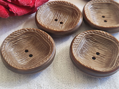 Lot 4 jolis boutons vintage marron texturé gros 2,7 cm ref 2046