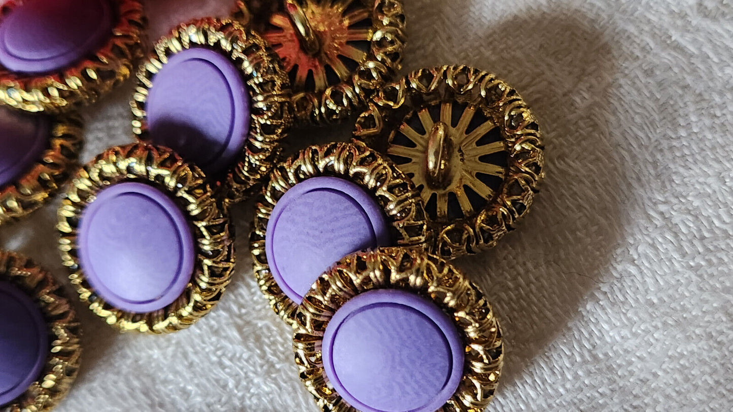 Lot 6 boutons en métal dentelle coeur violet vintage pied 1,7 cm ref 1340