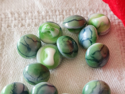 Lot 6 petits boutons vintage en verre  bleu vert 1 cm pied ancien ref 6442