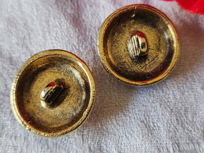 Duo boutons vintage en metal doré coeur transparent lumineux  2,2 cm G19K